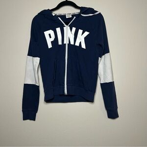 PINK Victoria's Secret Navy & White Zip Hoodie
